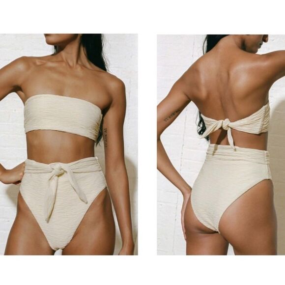 NEW Mara Hoffman Goldie Textured High Waist Swim Bikini Bottoms Cream Size 3X - Picture 2 of 6